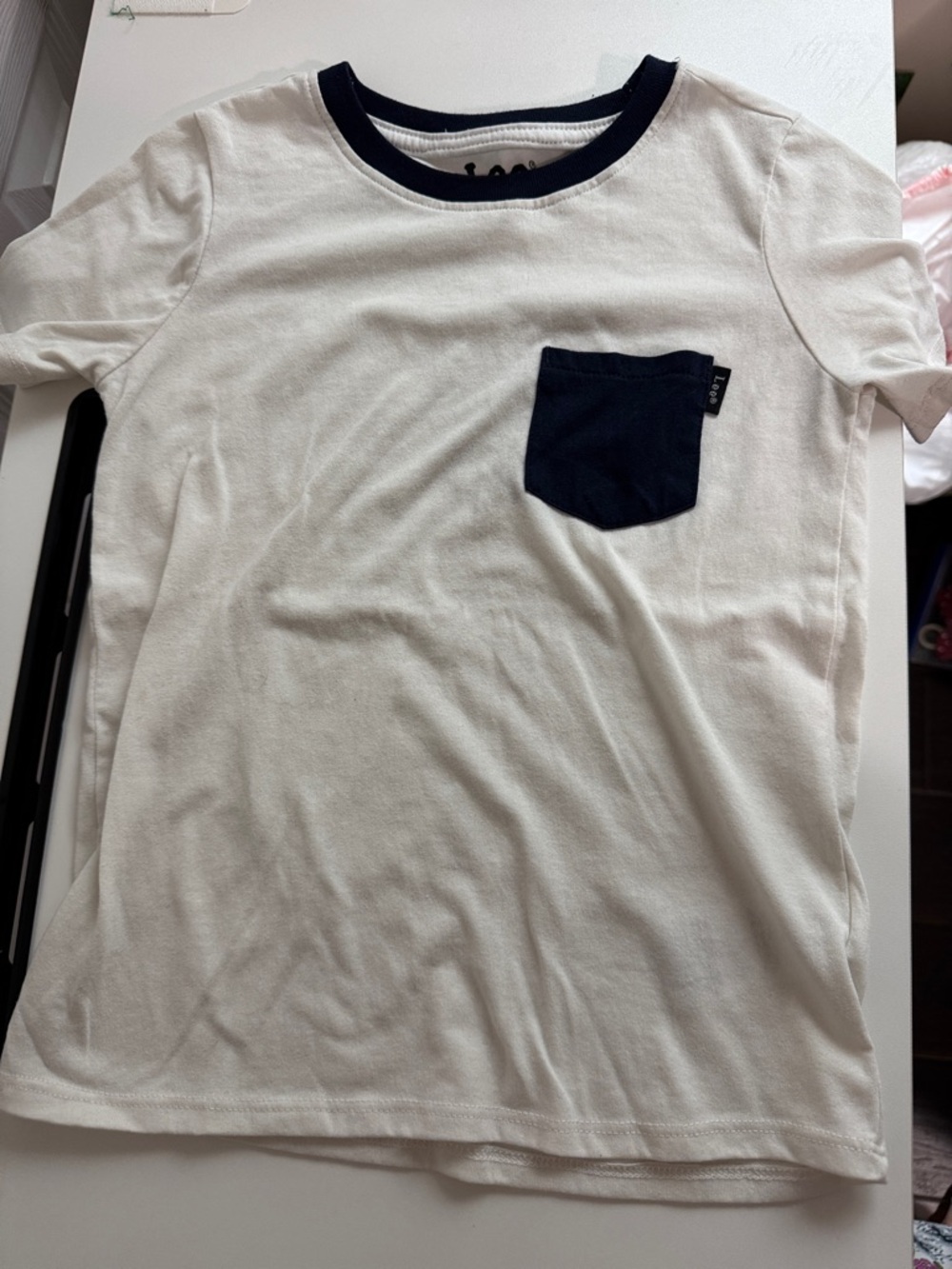 Lee Kids White Tee with Navy Pocket and Neck